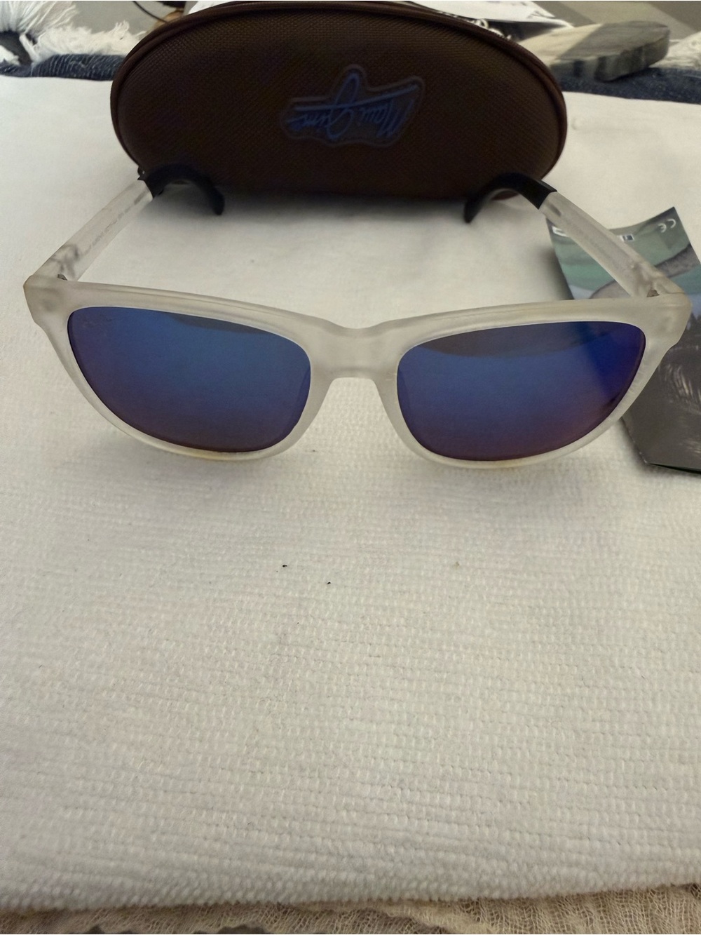Maui Jim Frosted Clear Frame Sunglasses with Blue Mirrored Lenses